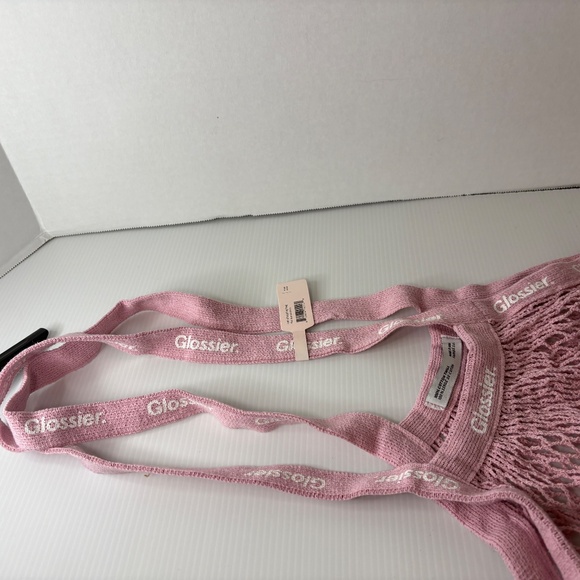 NEW Glossier Beauty Pink Mesh Twill Shopping Shoulder Bag Satchel Knit - Picture 2 of 8